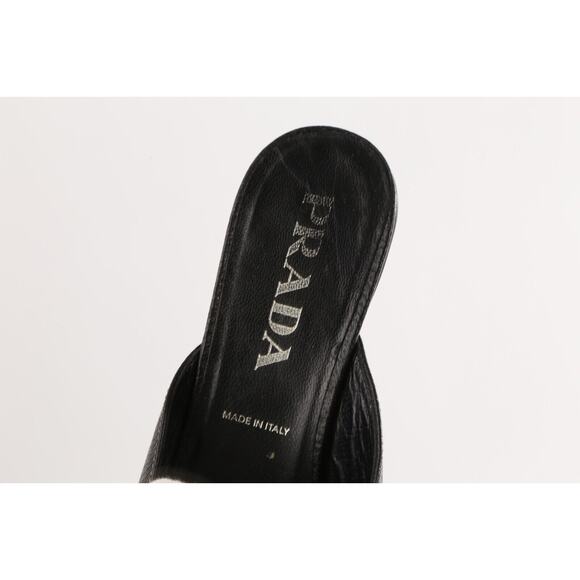 Vintage Prada Black Pebbled Leather Square Toe Mules Size 36 - Picture 13 of 14
